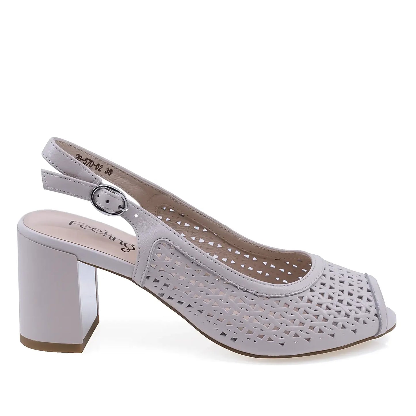 Sandale damă elegante bej din piele naturală Feeling 26-570, lateral dreapta, toc pătrat 7 cm stabil