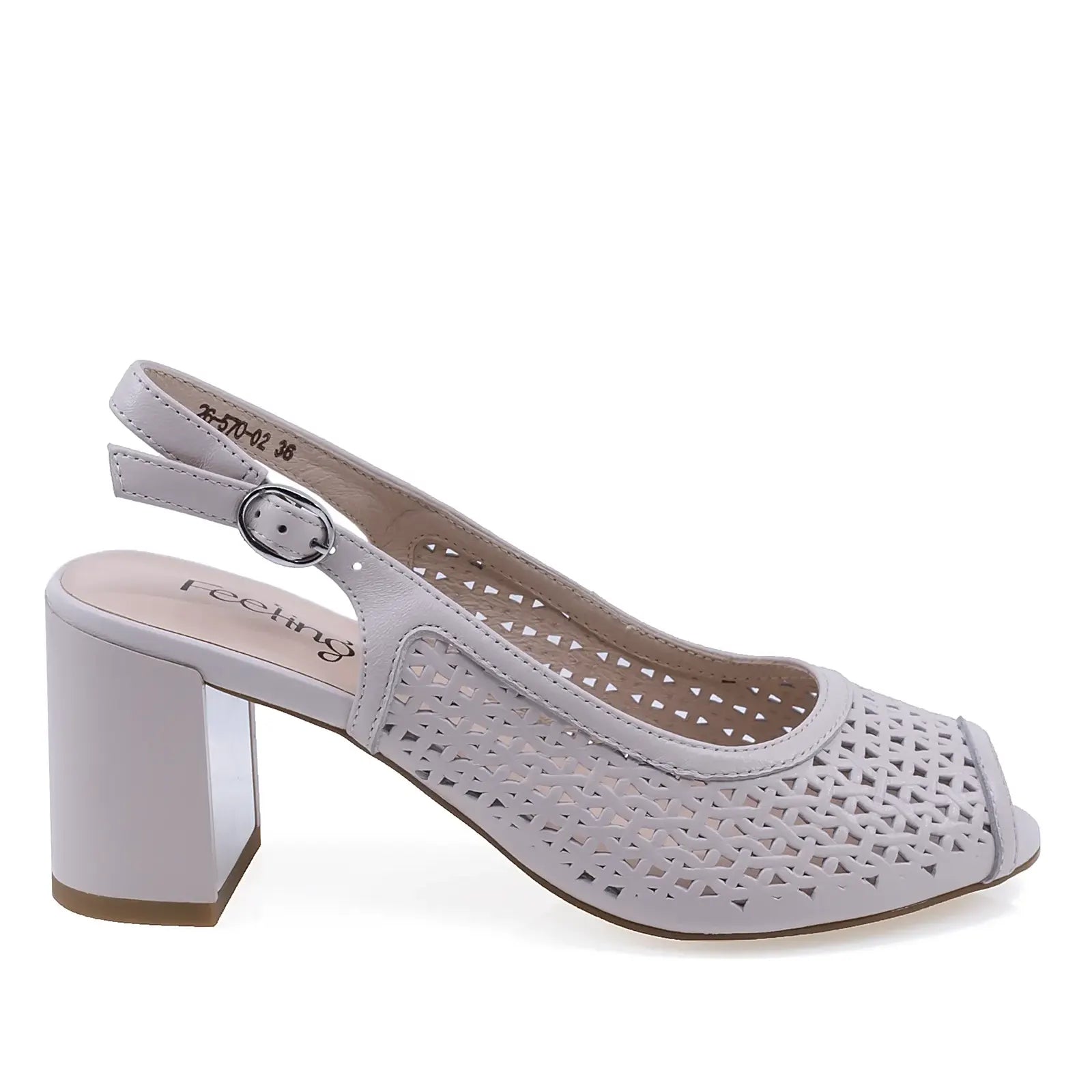 Sandale damă elegante bej din piele naturală Feeling 26-570, lateral dreapta, toc pătrat 7 cm stabil